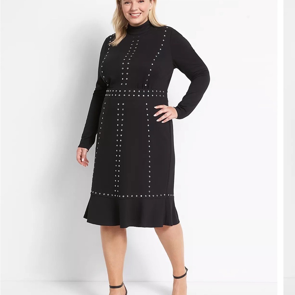 Plus Size Lane Bryant Black and Silver Long Sleeve Dress